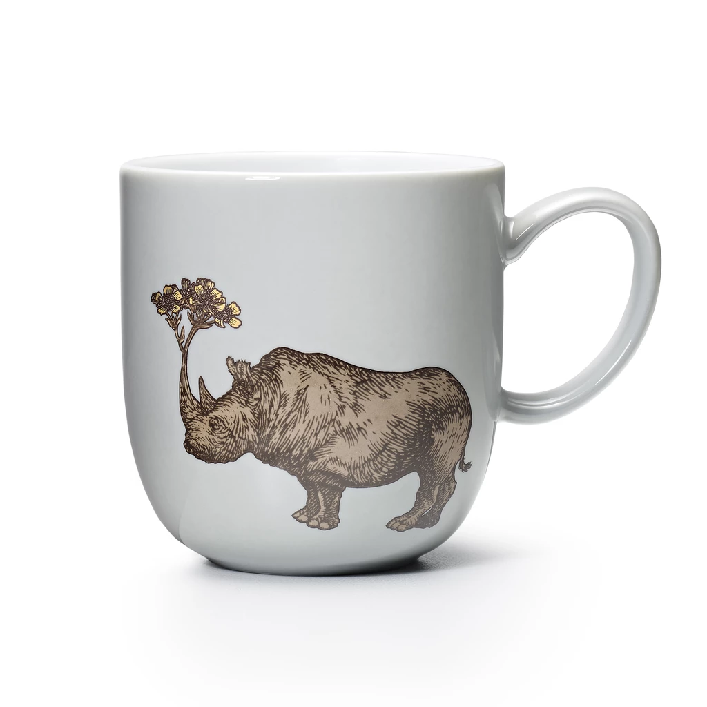 Kaffeebecher Somerset Nashorn auf grauem Grund