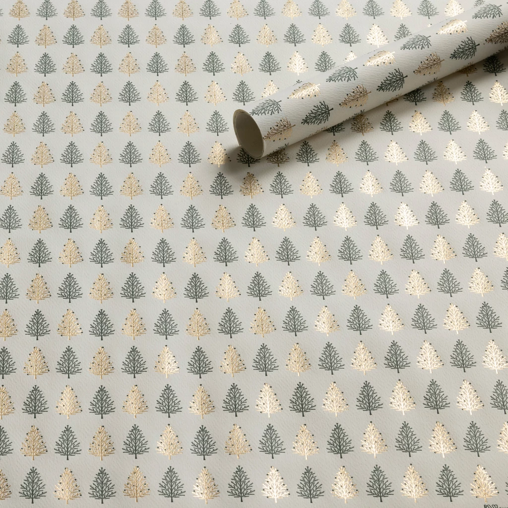 Florentiner Papier Tannenbäume Grün Gold 50 x 70 cm