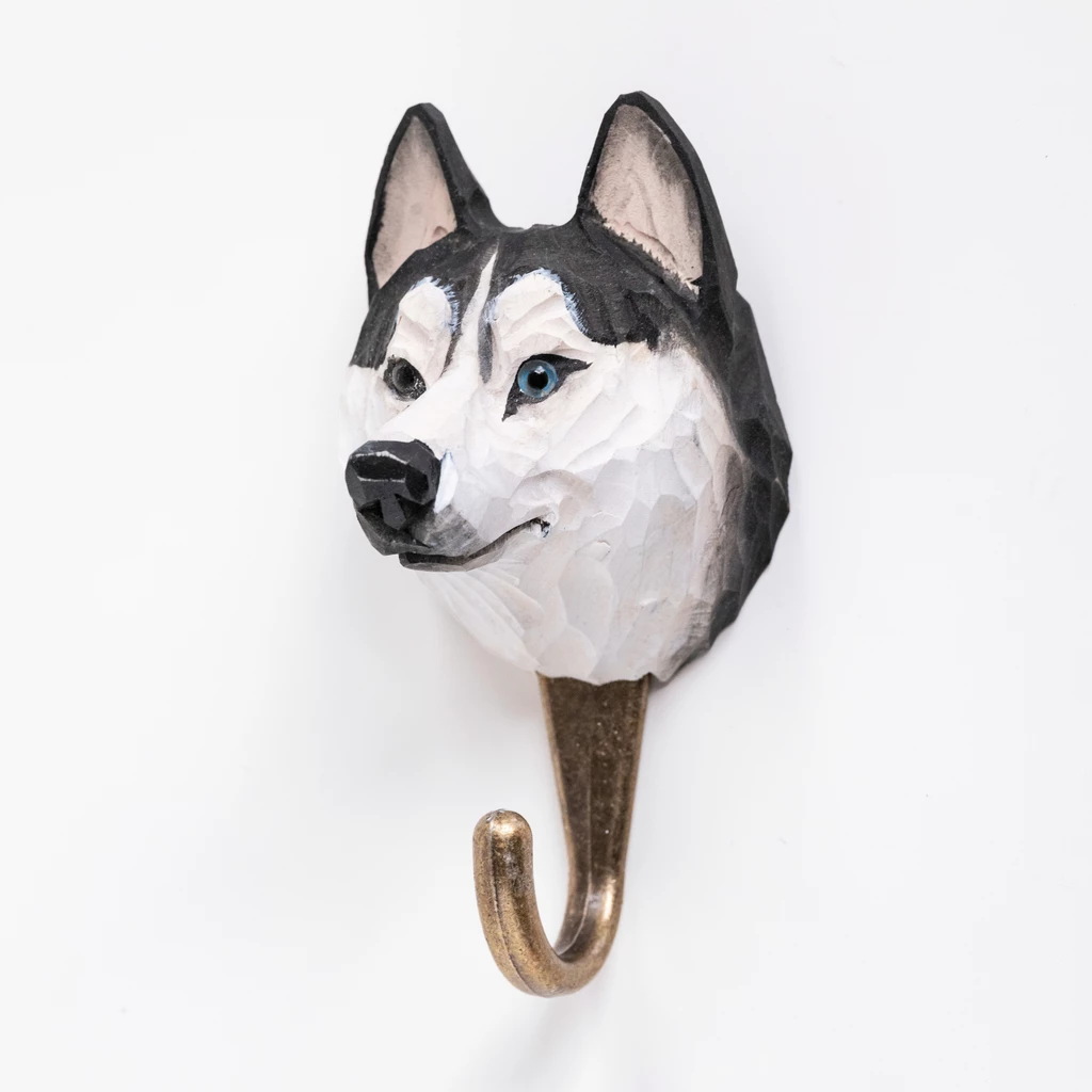Handgeschnitzter Kleiderhaken Husky