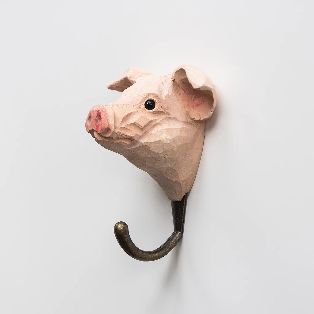Handgeschnitzter Kleiderhaken Schwein