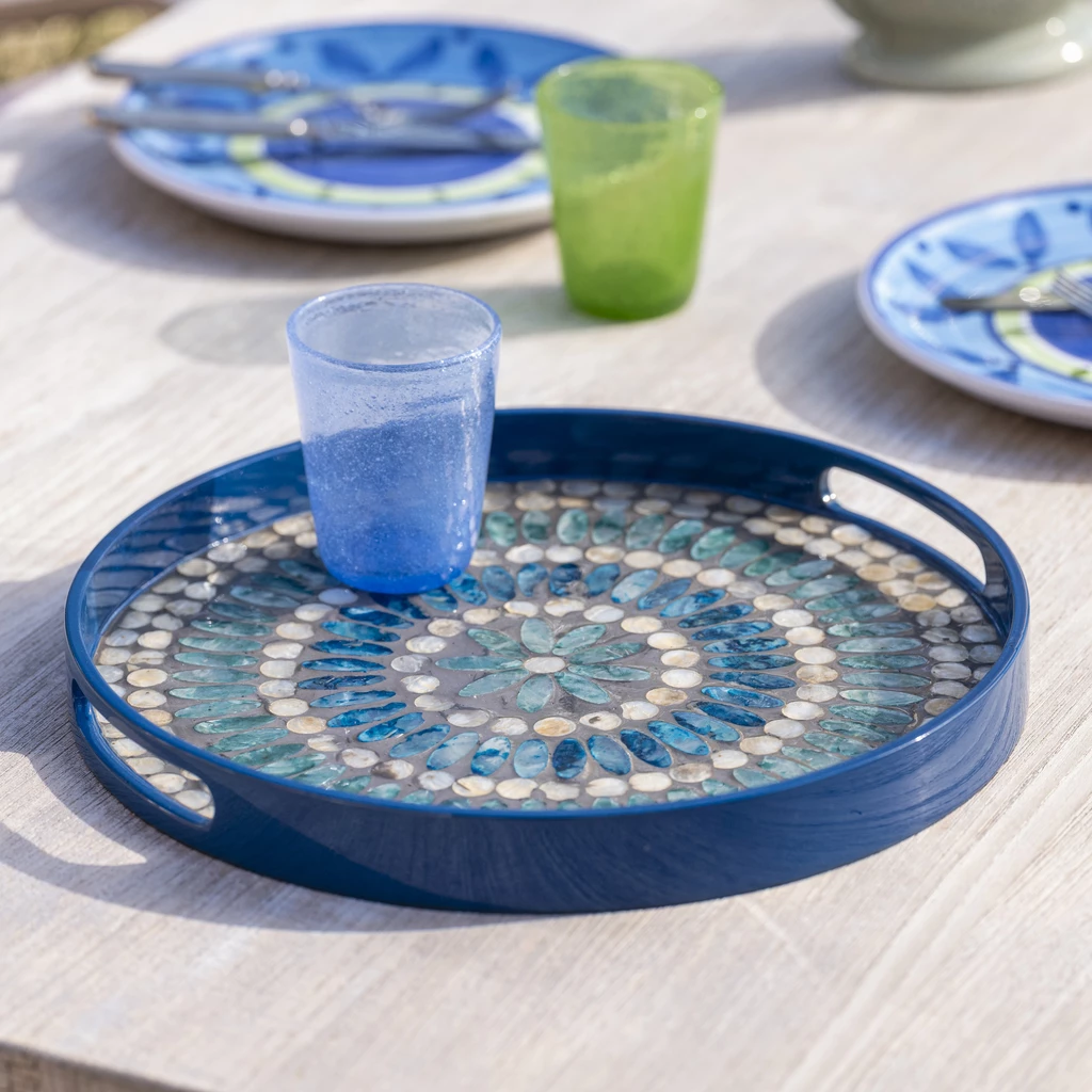 Tablett Capiz Mosaik Azure