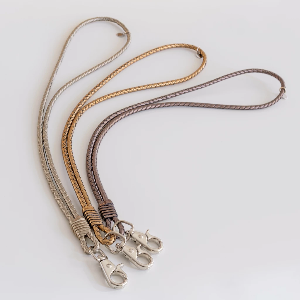 Schlüsselband Metallic-Leder Silber