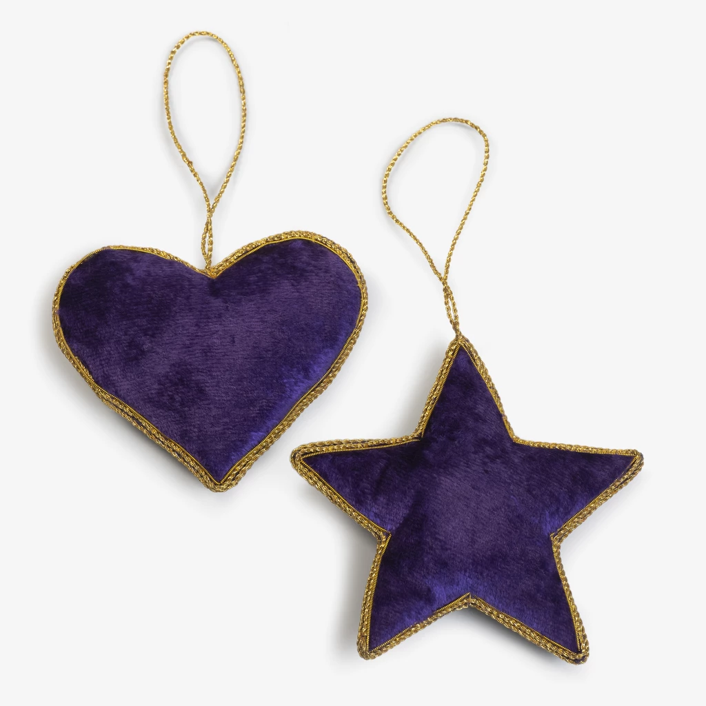 Zardozi-Baumschmuck Herz und Stern Lila