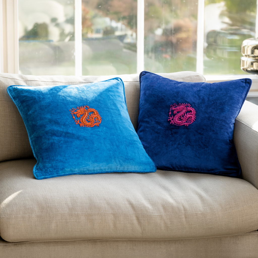 Samtkissen Drache Dunkelblau - 4