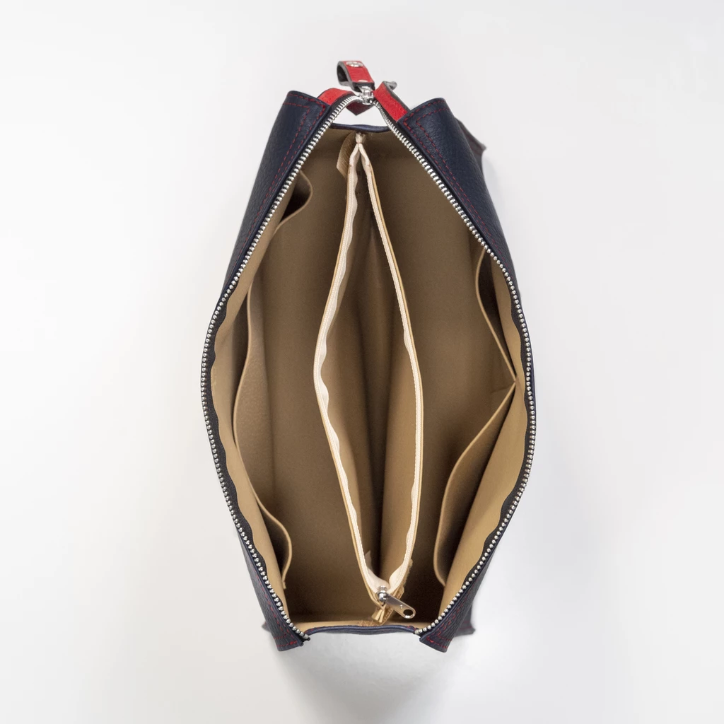 Hammann Kulturtasche Hirschleder Blau/Rot