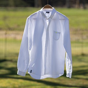 Baumwoll Leinenhemd mit weißem Kragen - Größe S