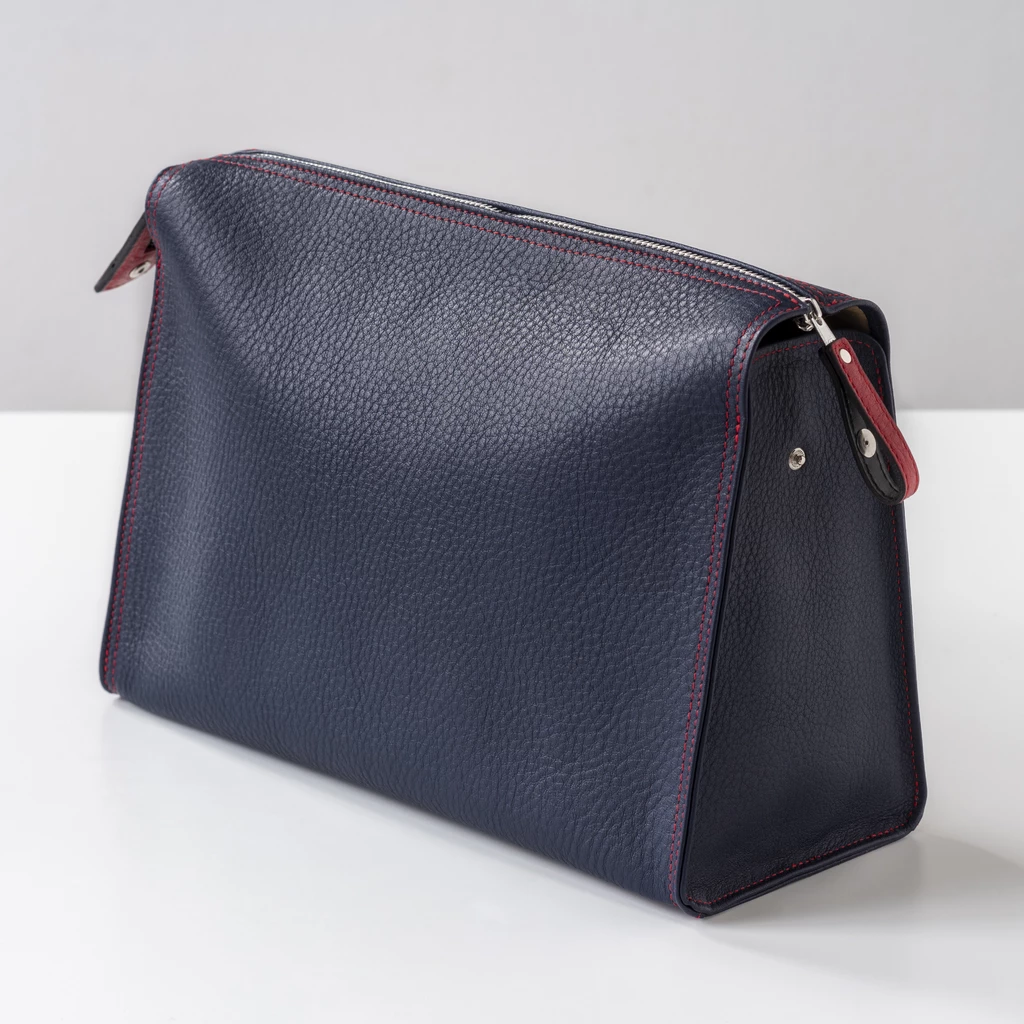 Hammann Kulturtasche Hirschleder Blau/Rot