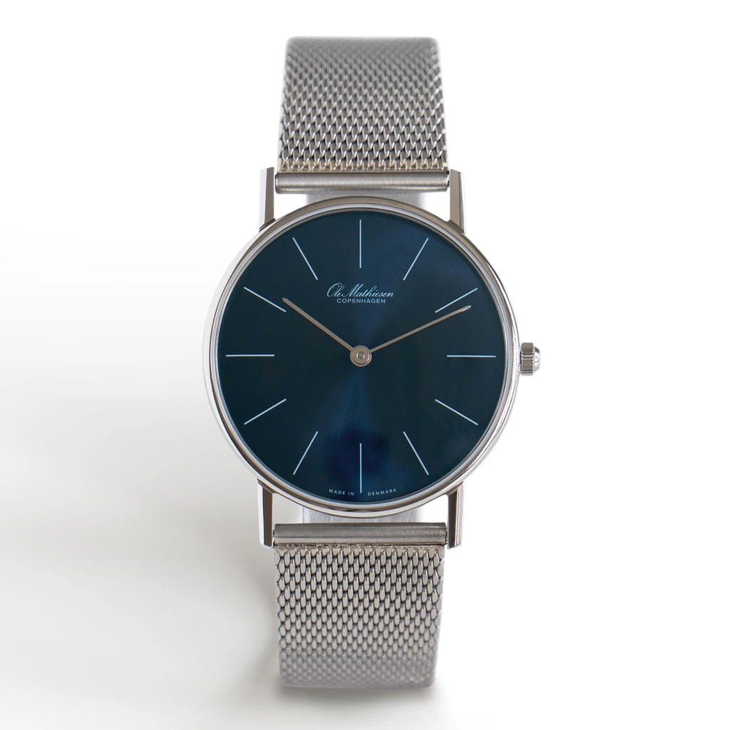 Ole Mathiesen Armbanduhr 1962 Classic 33 silbernes Armband