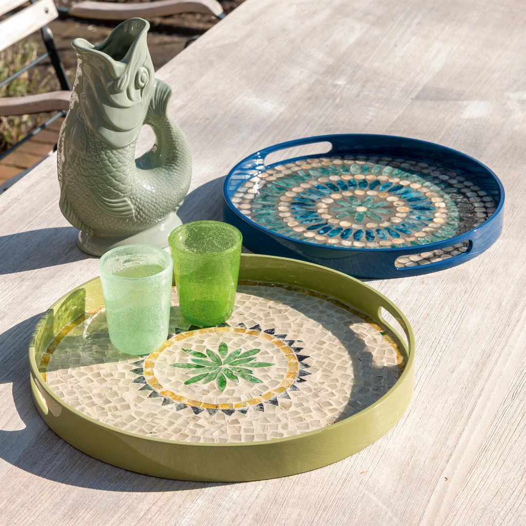 Tablett Capiz Mosaik Azure