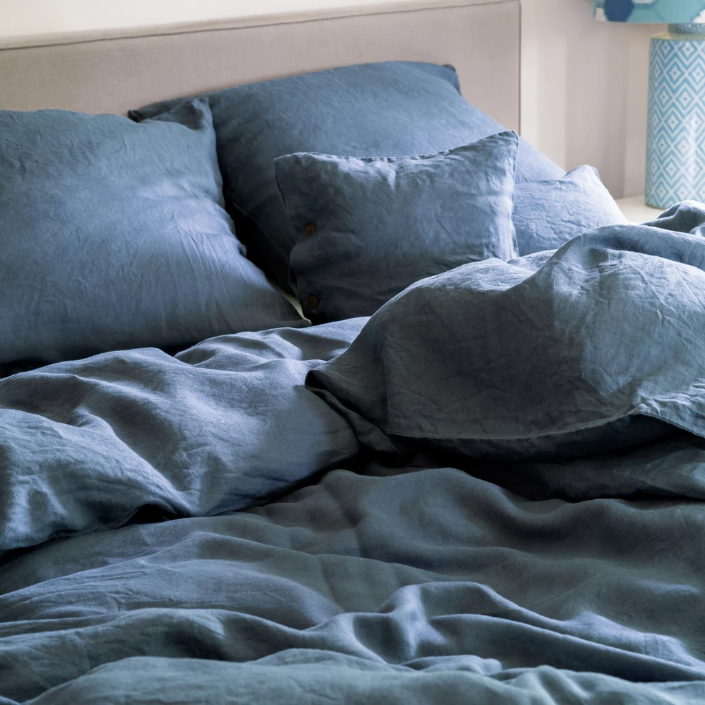 Leinenbettwäsche Stonewashed Louredo Blau 40 x 80 cm