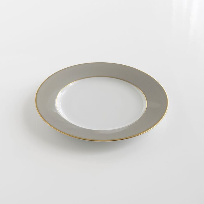Porcelaine de Limoges Kuchenteller mit Golddekor Perlgrau