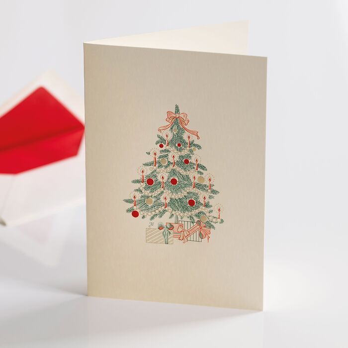 Weihnachtskarte Stahlstich von Crown Mill Tannenbaum